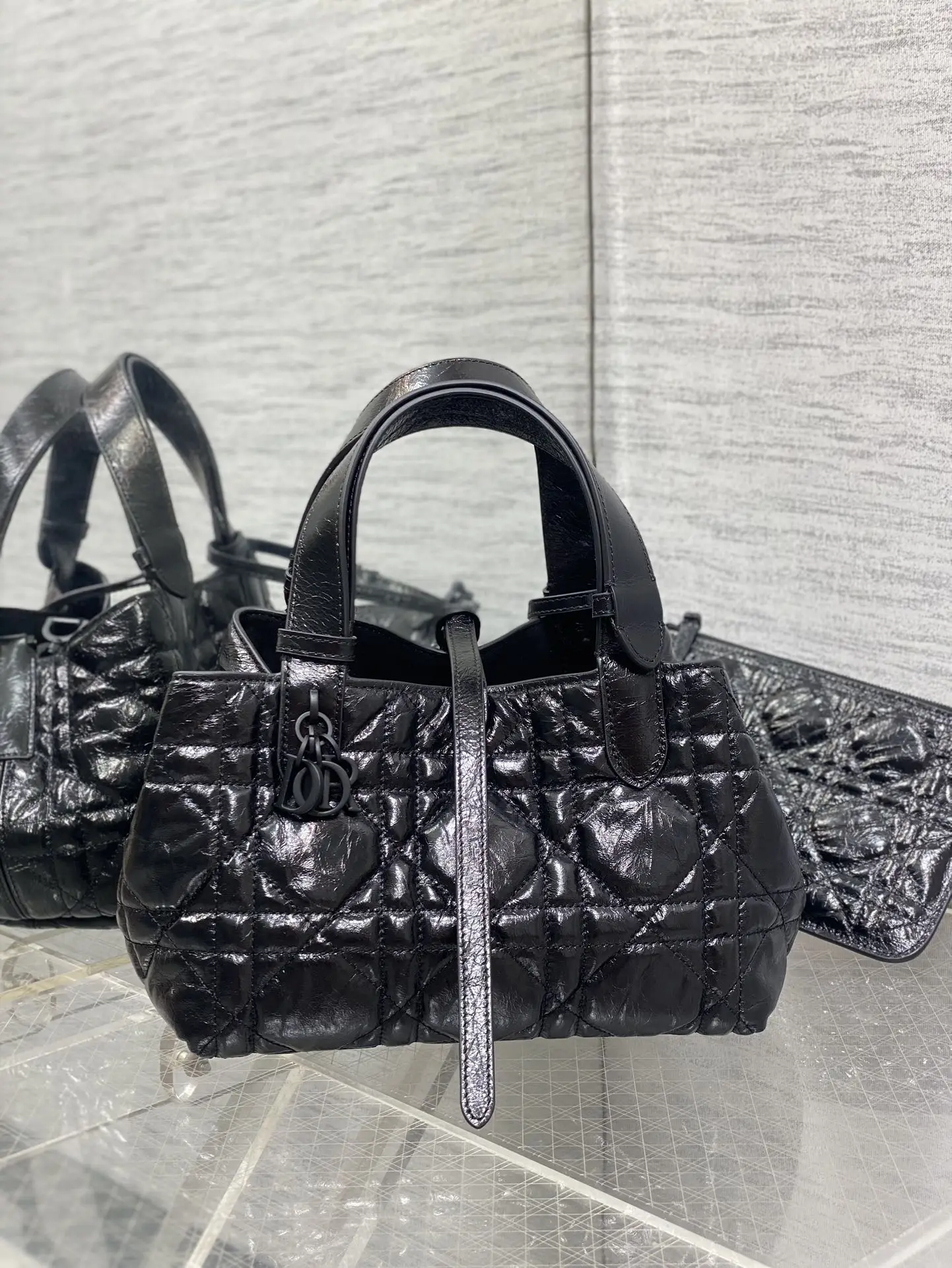 Dior Toujours Small Handbag in Black Oil Waxed Leather - Detail view 1