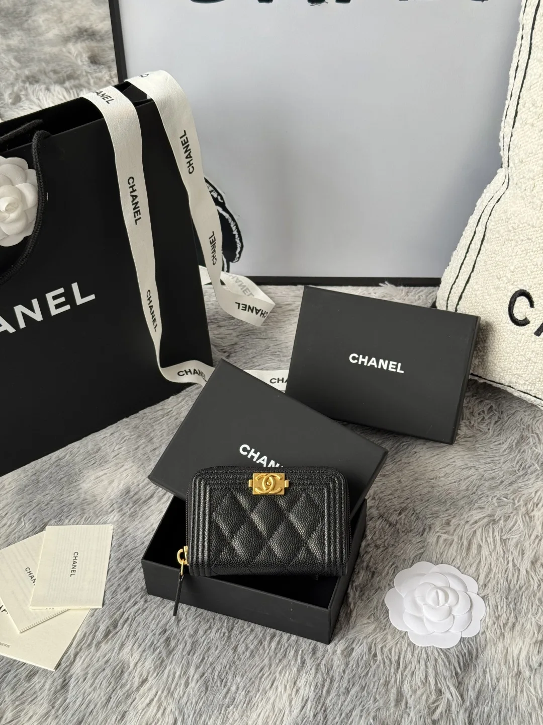 Chanel A80602 BOY Diamond Quilted Coin Purse - Detail view 1