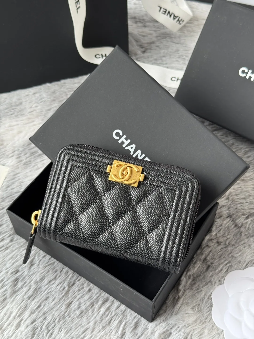 Chanel A80602 BOY Diamond Quilted Coin Purse - Detail view 2