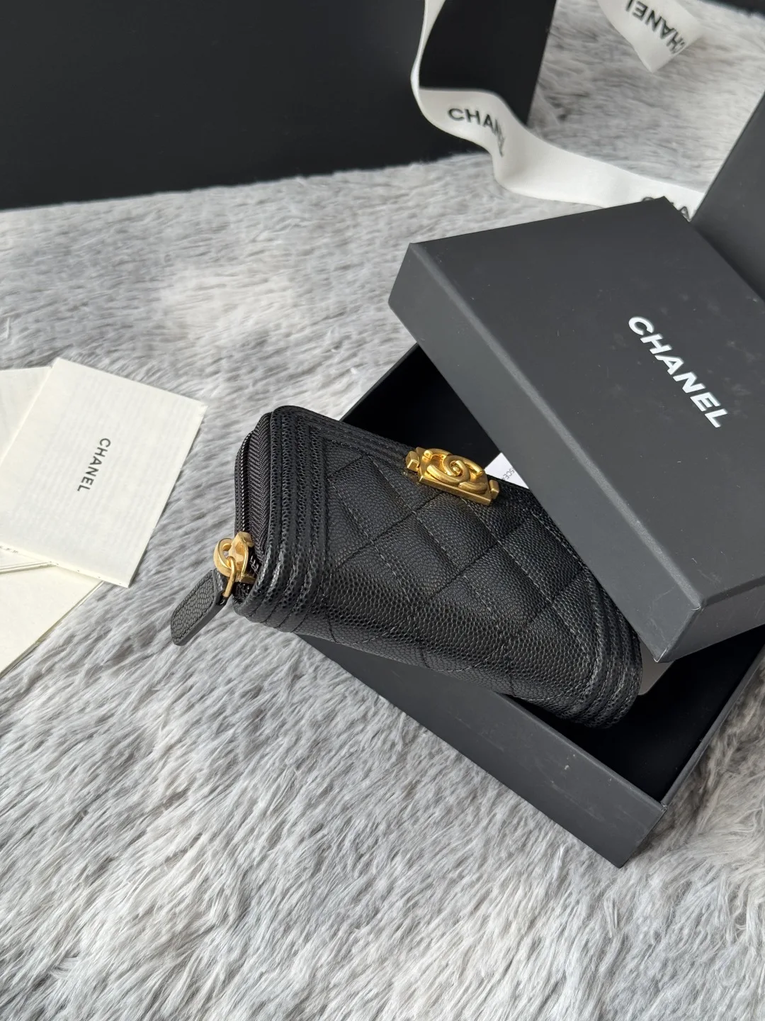Chanel A80602 BOY Diamond Quilted Coin Purse - Detail view 5