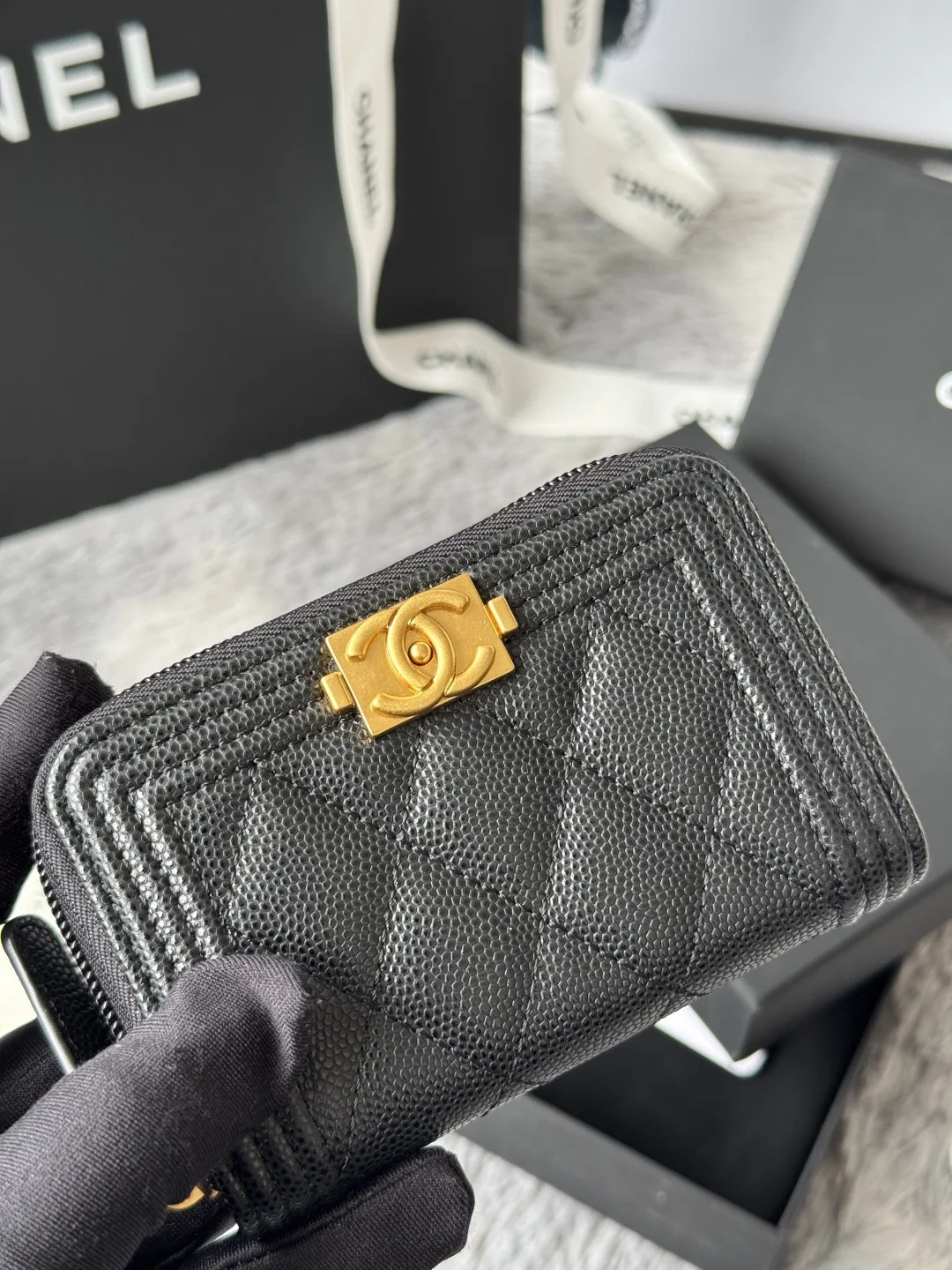 Chanel A80602 BOY Diamond Quilted Coin Purse - Detail view 6