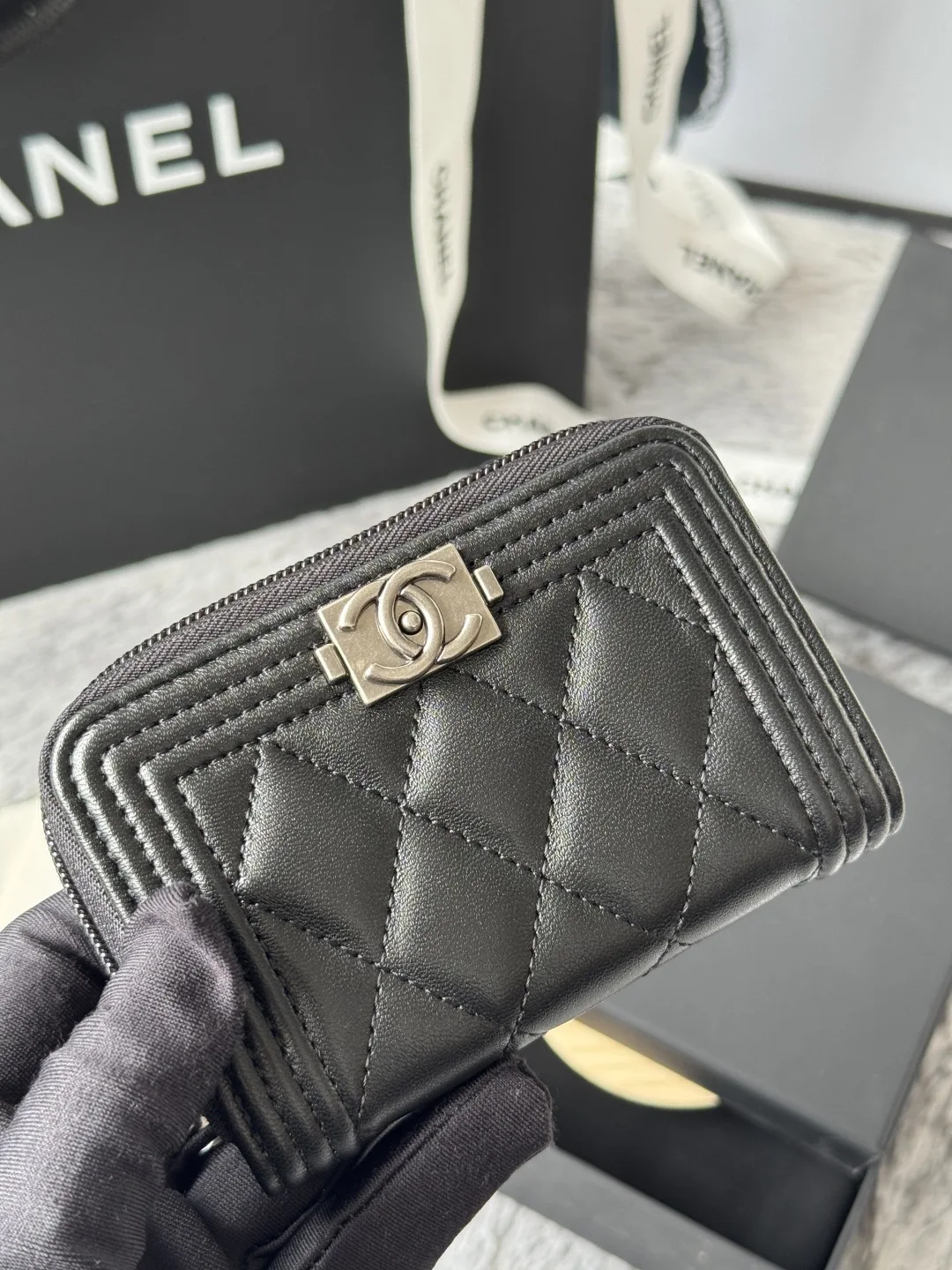 Chanel A80602 BOY Diamond Quilted Coin Purse - Detail view 7