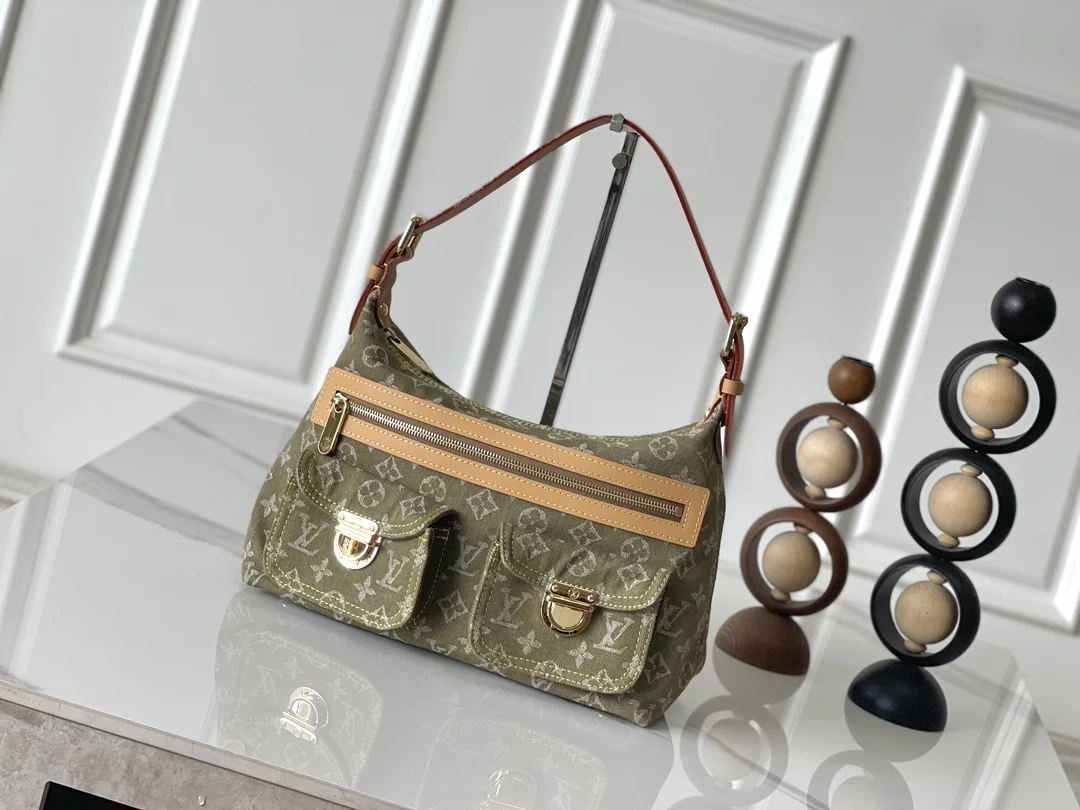 Louis Vuitton M95213 Pistachio Green Denim Vintage Y2K Bag, New Denim Tote Bag, Vintage Rare Denim Crossbody Bag