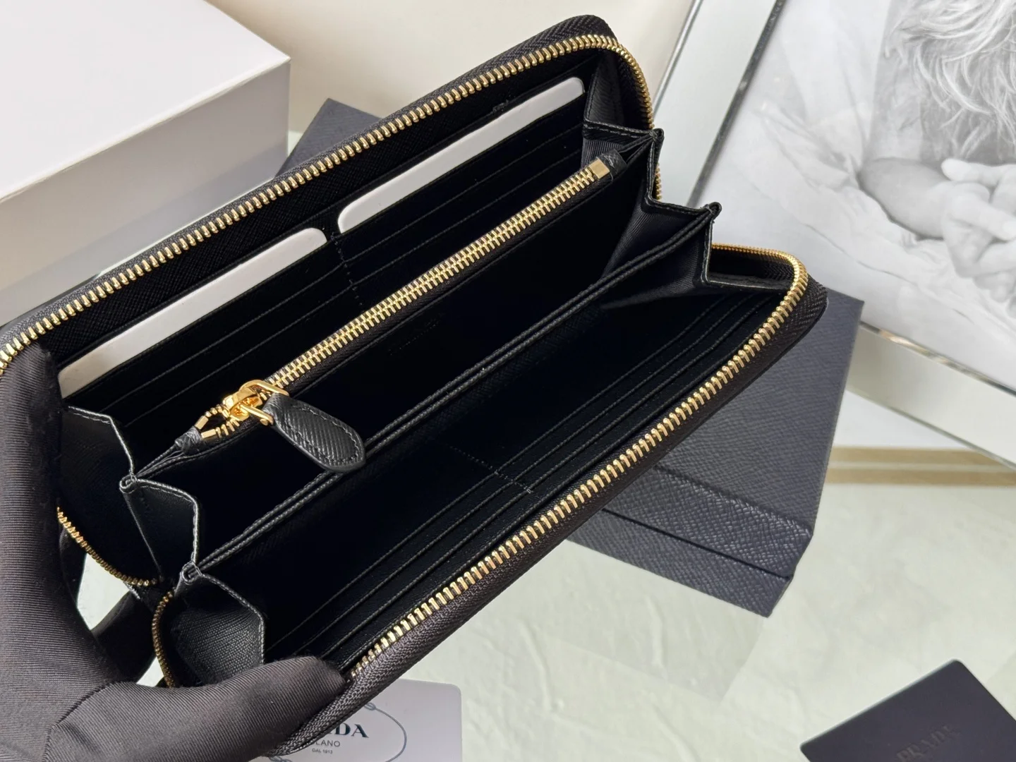 Prada 1ML506 Saffiano Leather Zip-Around Wallet - Detail view 8