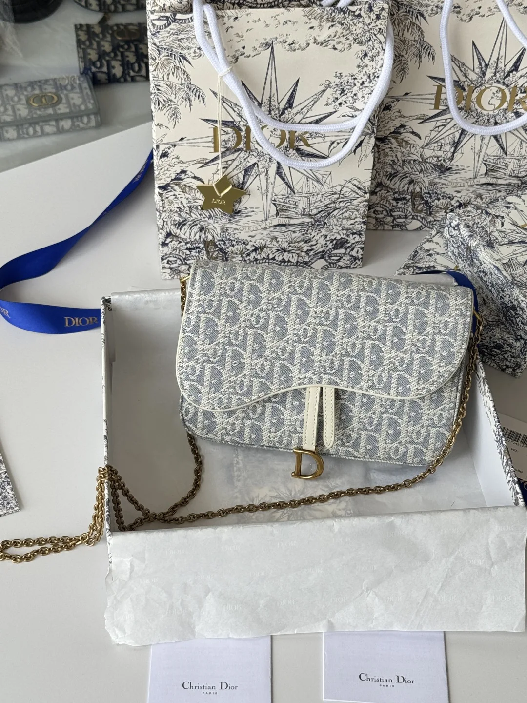 Dior S5907CTZQ_M928 Denim Dior Oblique Jacquard Saddle Chain Bag - Detail view 2