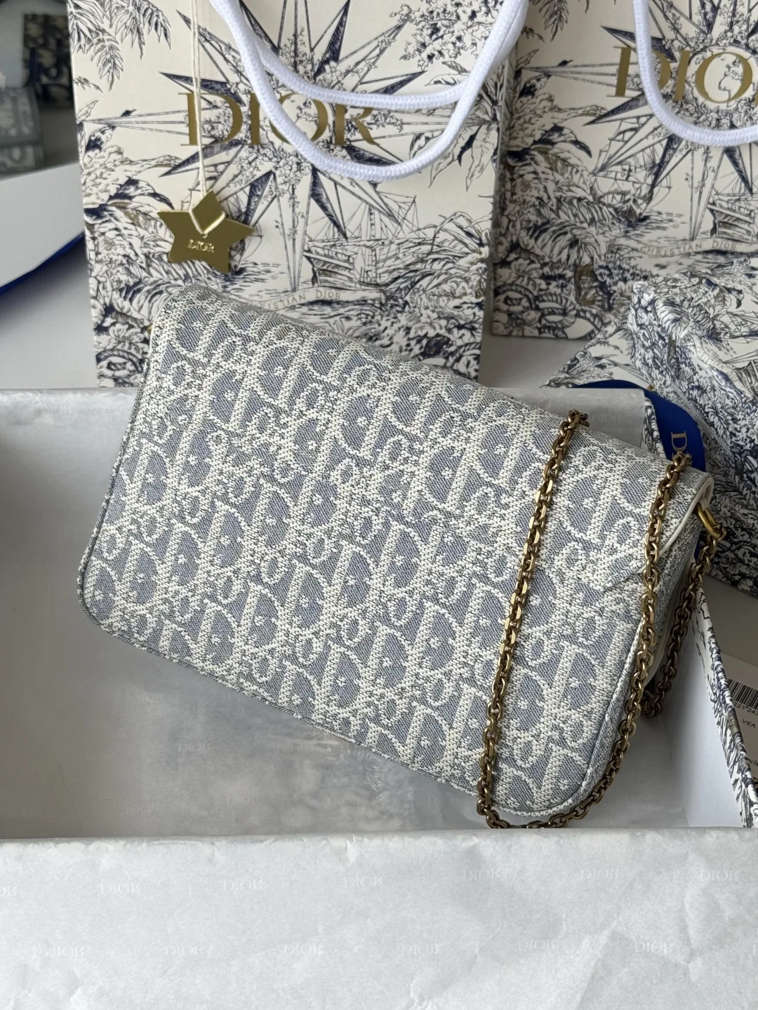Dior S5907CTZQ_M928 Denim Dior Oblique Jacquard Saddle Chain Bag - Detail view 4