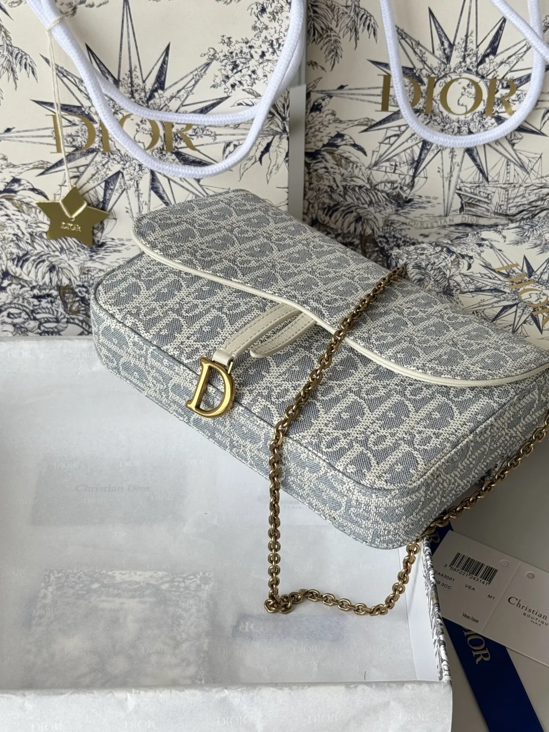 Dior S5907CTZQ_M928 Denim Dior Oblique Jacquard Saddle Chain Bag - Detail view 5