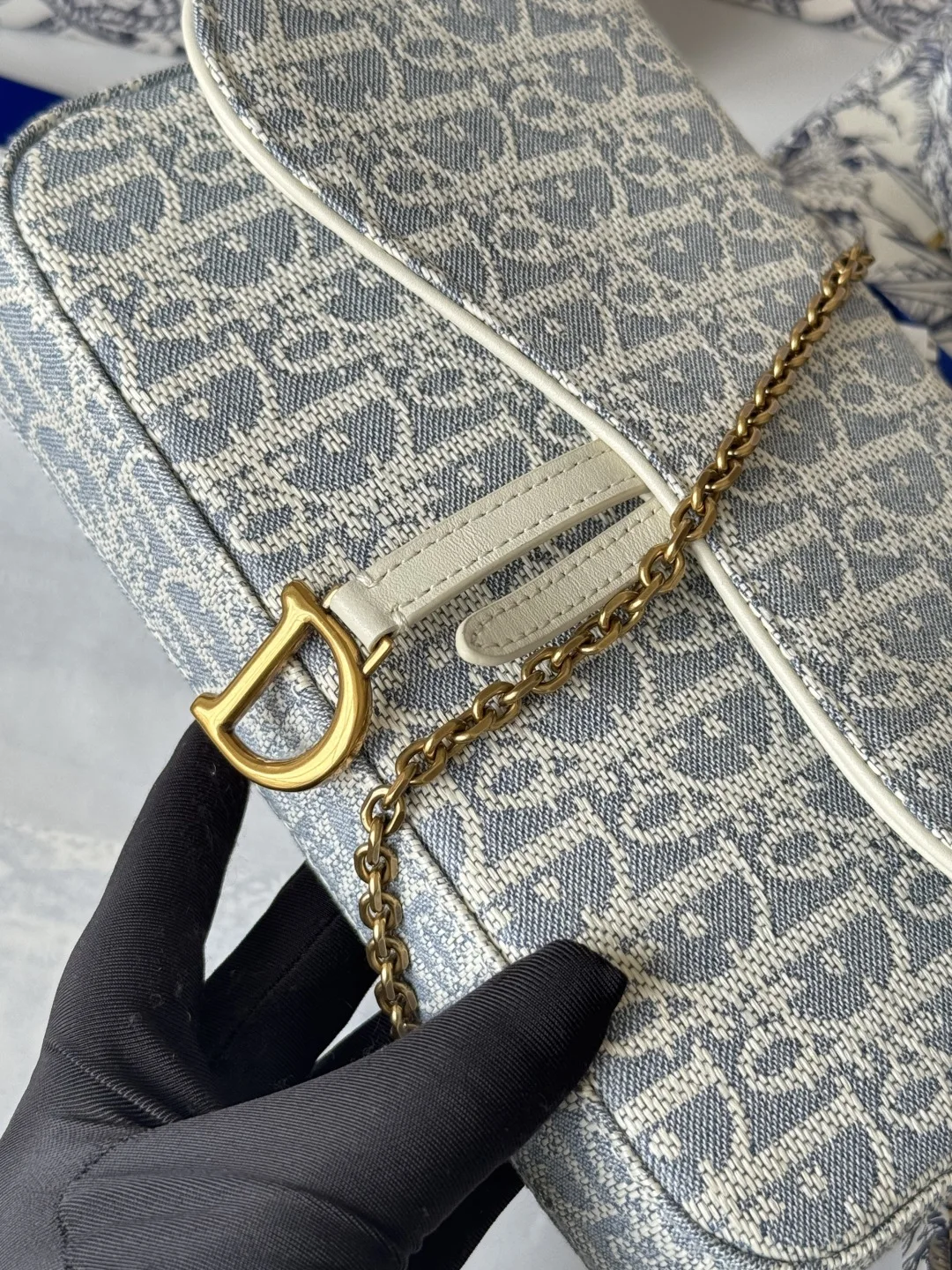 Dior S5907CTZQ_M928 Denim Dior Oblique Jacquard Saddle Chain Bag - Detail view 7