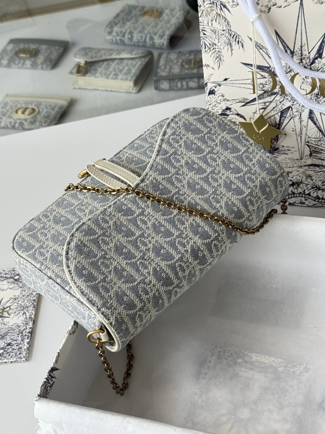 Dior S5907CTZQ_M928 Denim Dior Oblique Jacquard Saddle Chain Bag - Detail view 8