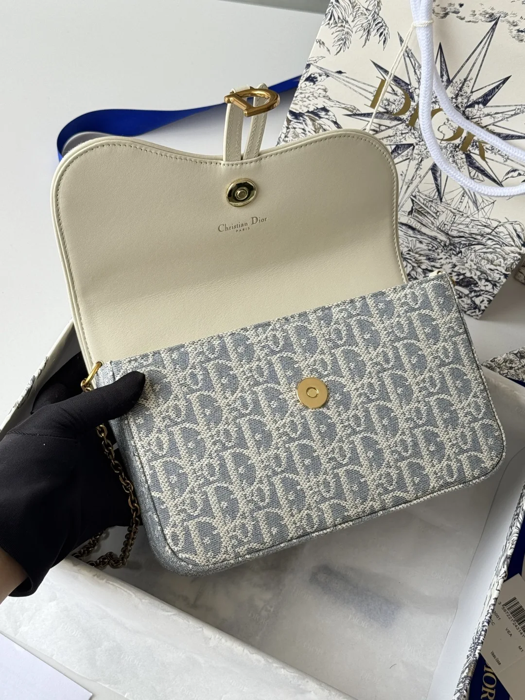 Dior S5907CTZQ_M928 Denim Dior Oblique Jacquard Saddle Chain Bag - Detail view 9