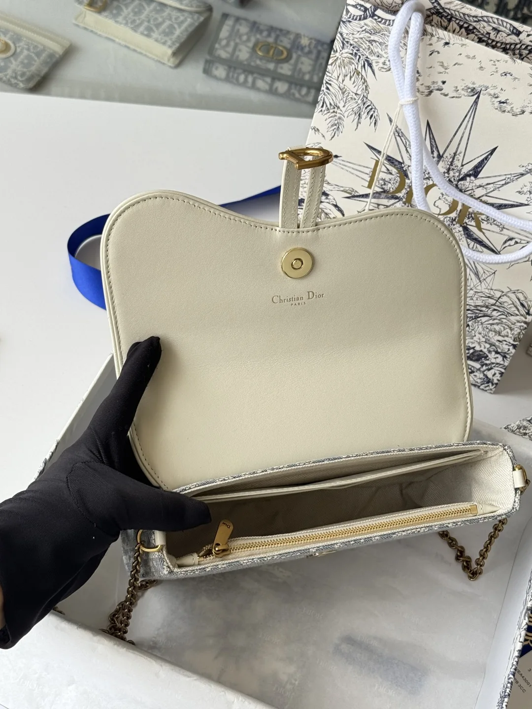 Dior S5907CTZQ_M928 Denim Dior Oblique Jacquard Saddle Chain Bag - Detail view 11