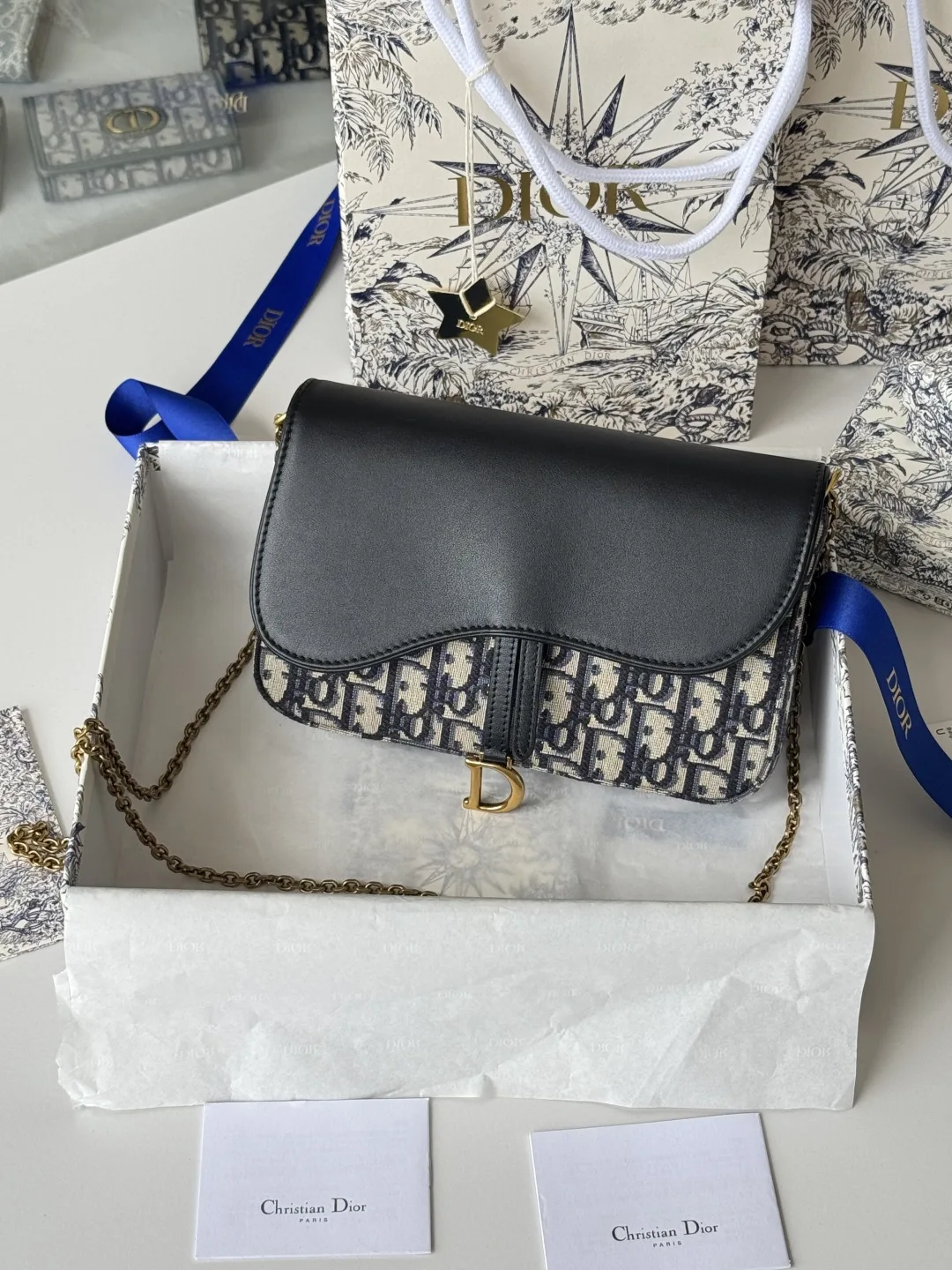Dior S5907CTZQ_M928 Denim Dior Oblique Jacquard Saddle Chain Bag - Detail view 2
