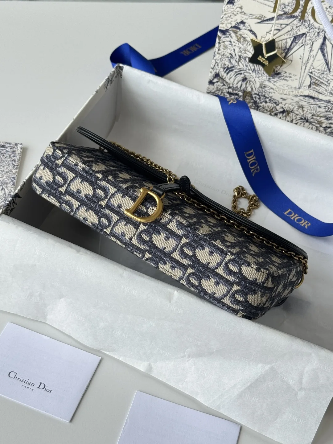Dior S5907CTZQ_M928 Denim Dior Oblique Jacquard Saddle Chain Bag - Detail view 5