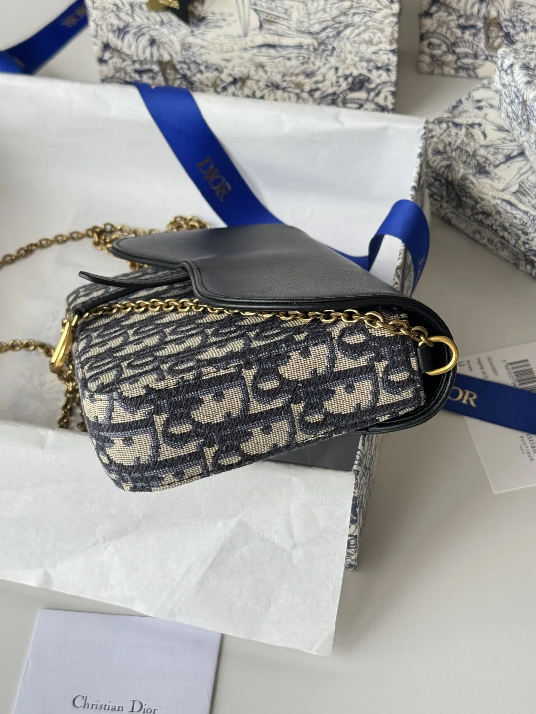 Dior S5907CTZQ_M928 Denim Dior Oblique Jacquard Saddle Chain Bag - Detail view 7