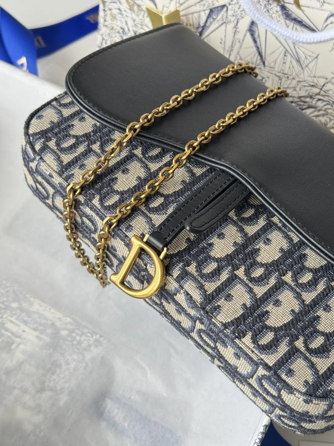 Dior S5907CTZQ_M928 Denim Dior Oblique Jacquard Saddle Chain Bag - Detail view 8