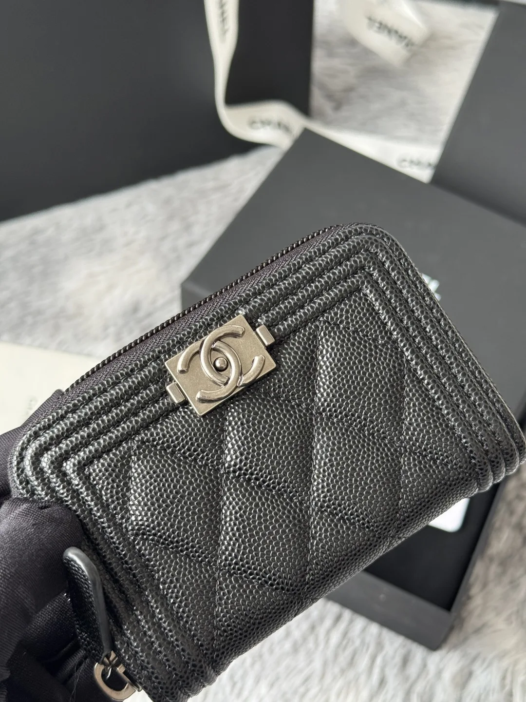 Chanel A80602 BOY Diamond Quilted Coin Purse - Detail view 7