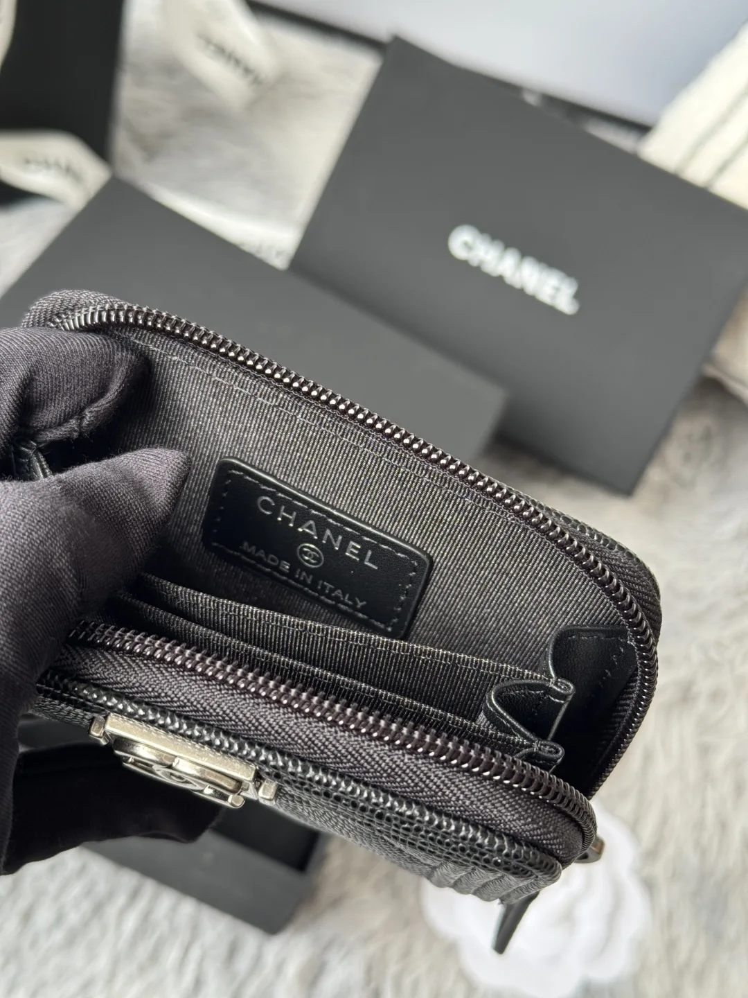 Chanel A80602 BOY Diamond Quilted Coin Purse - Detail view 9