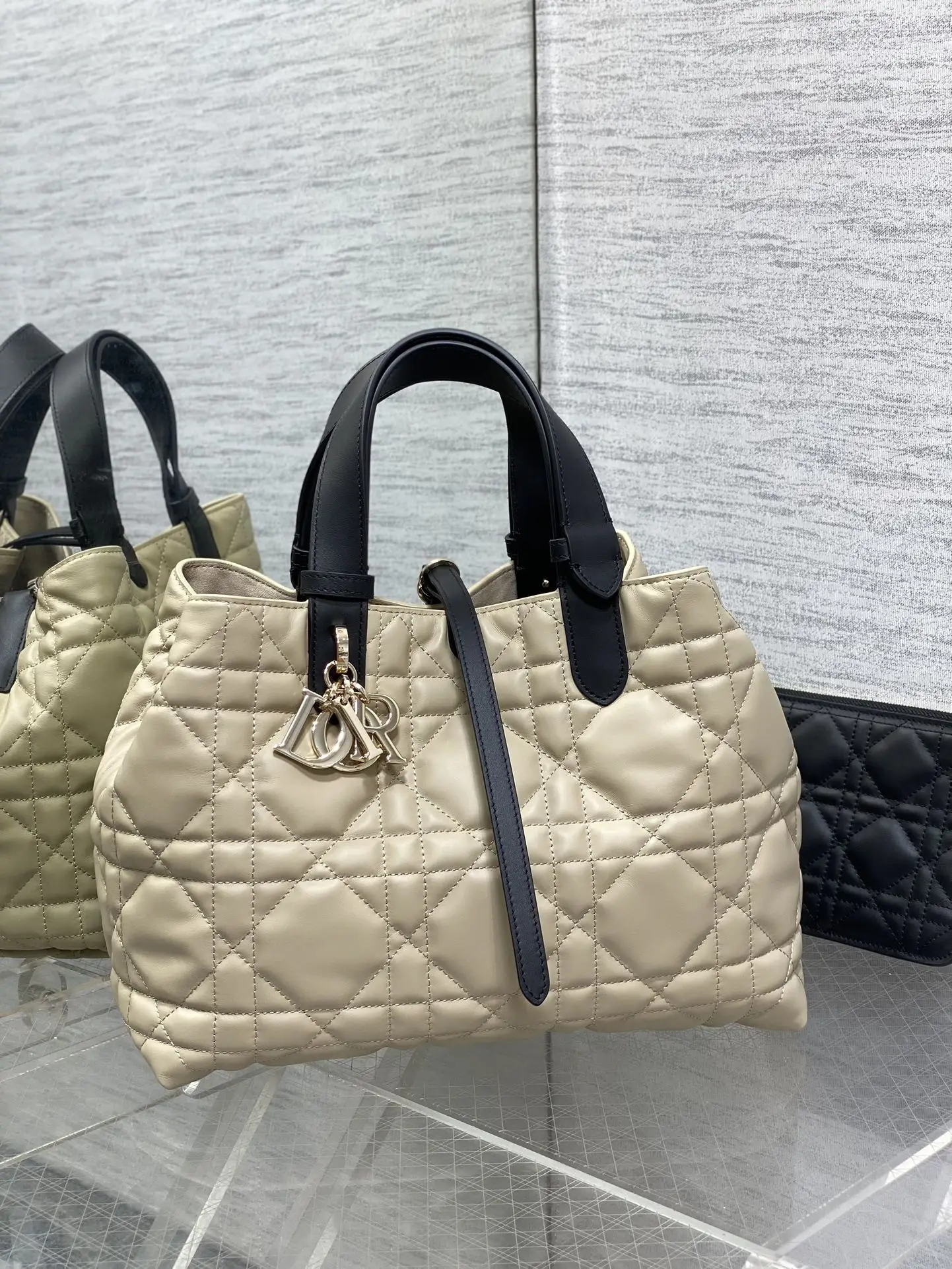 Dior Almond and Black Toujours Medium Handbag