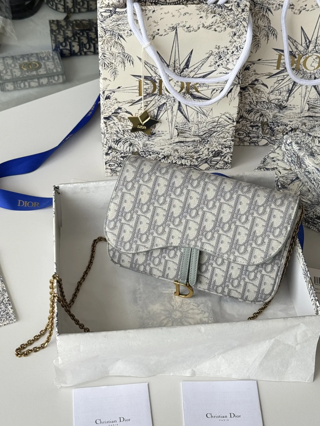 Dior S5907CTZQ_M928 Denim Dior Oblique Jacquard Saddle Chain Bag - Detail view 2