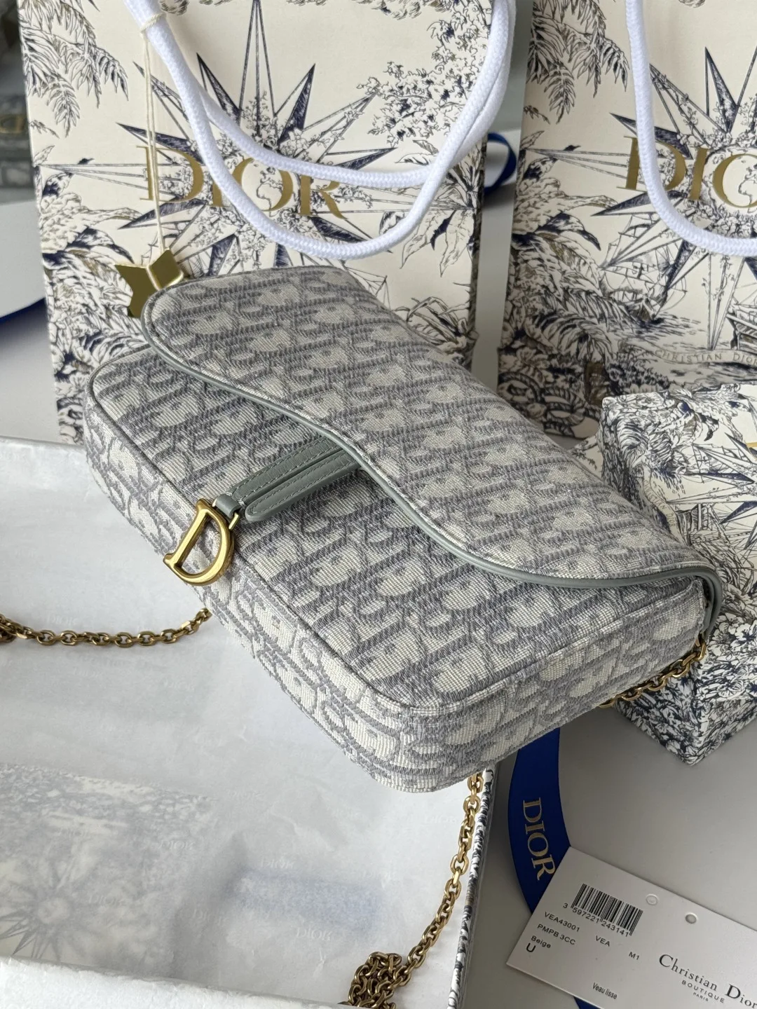 Dior S5907CTZQ_M928 Denim Dior Oblique Jacquard Saddle Chain Bag - Detail view 5