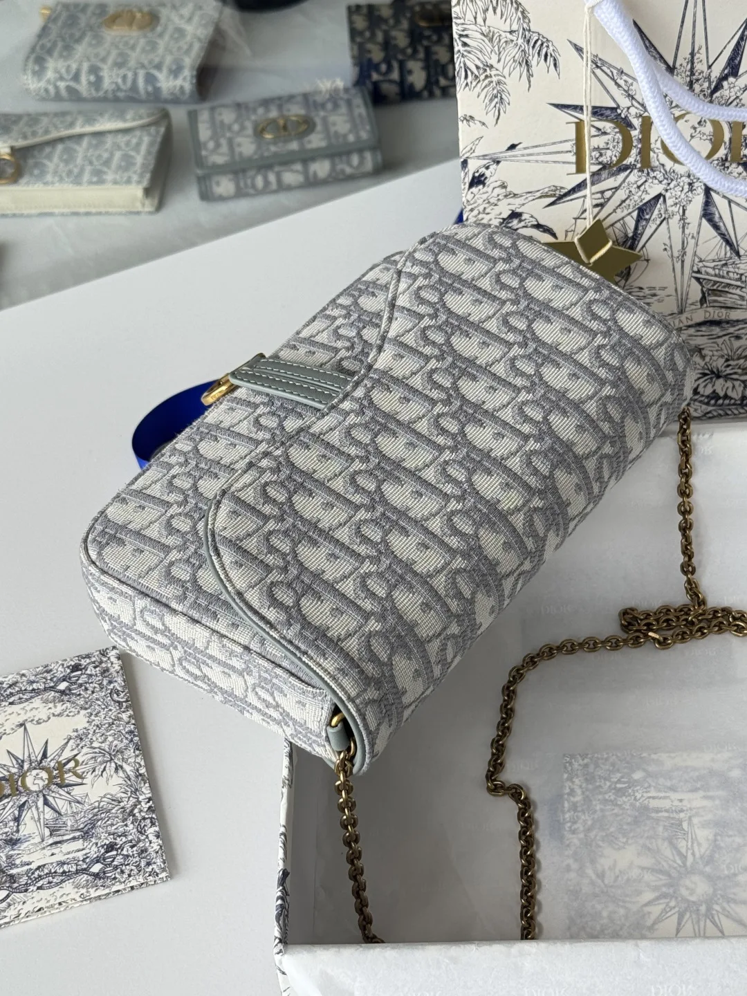 Dior S5907CTZQ_M928 Denim Dior Oblique Jacquard Saddle Chain Bag - Detail view 7