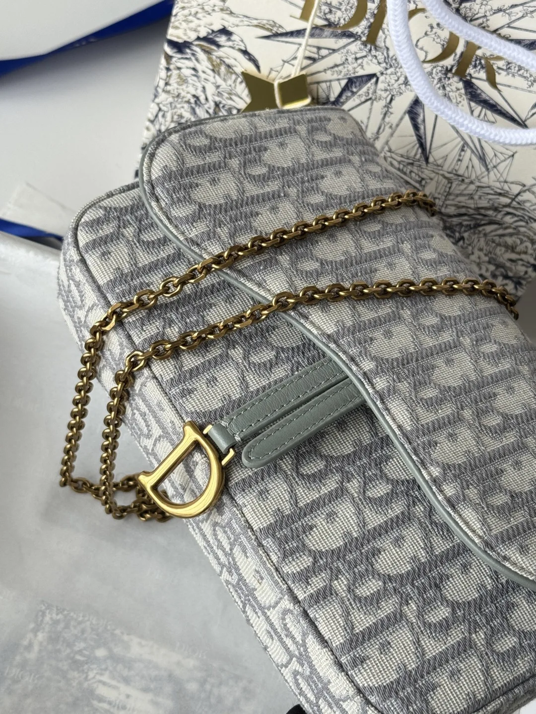 Dior S5907CTZQ_M928 Denim Dior Oblique Jacquard Saddle Chain Bag - Detail view 8