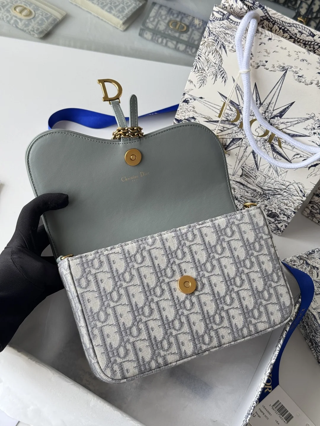 Dior S5907CTZQ_M928 Denim Dior Oblique Jacquard Saddle Chain Bag - Detail view 9