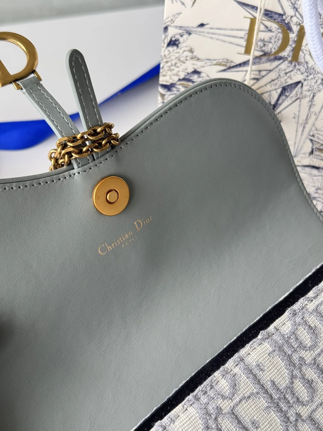Dior S5907CTZQ_M928 Denim Dior Oblique Jacquard Saddle Chain Bag - Detail view 10