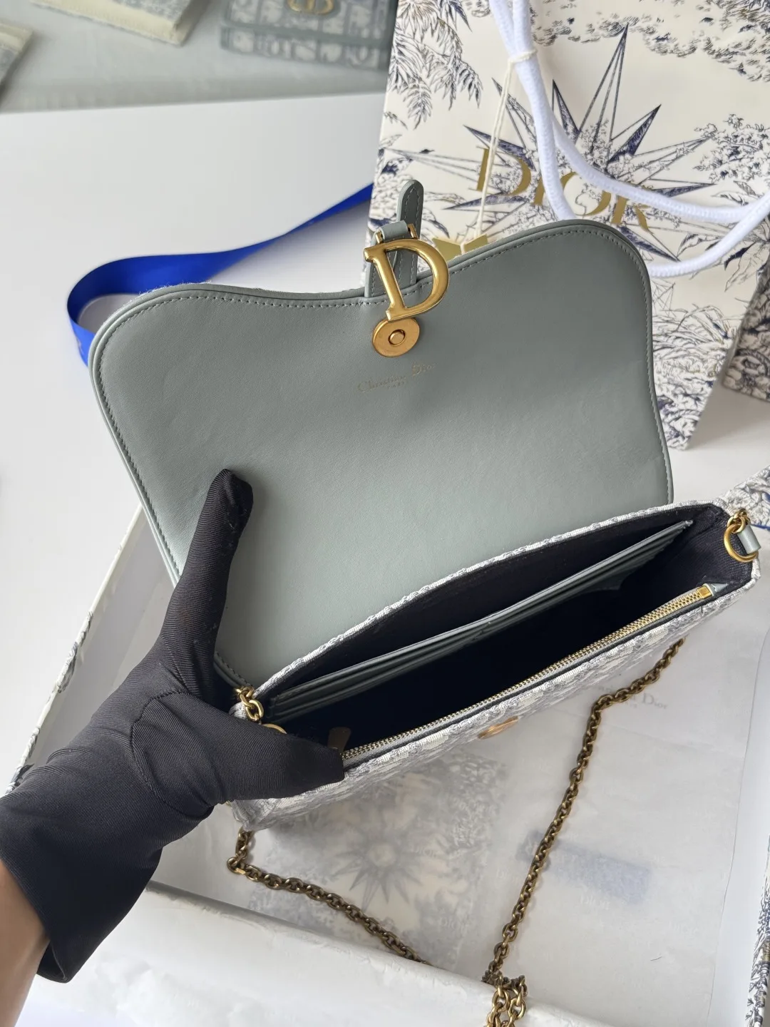 Dior S5907CTZQ_M928 Denim Dior Oblique Jacquard Saddle Chain Bag - Detail view 11