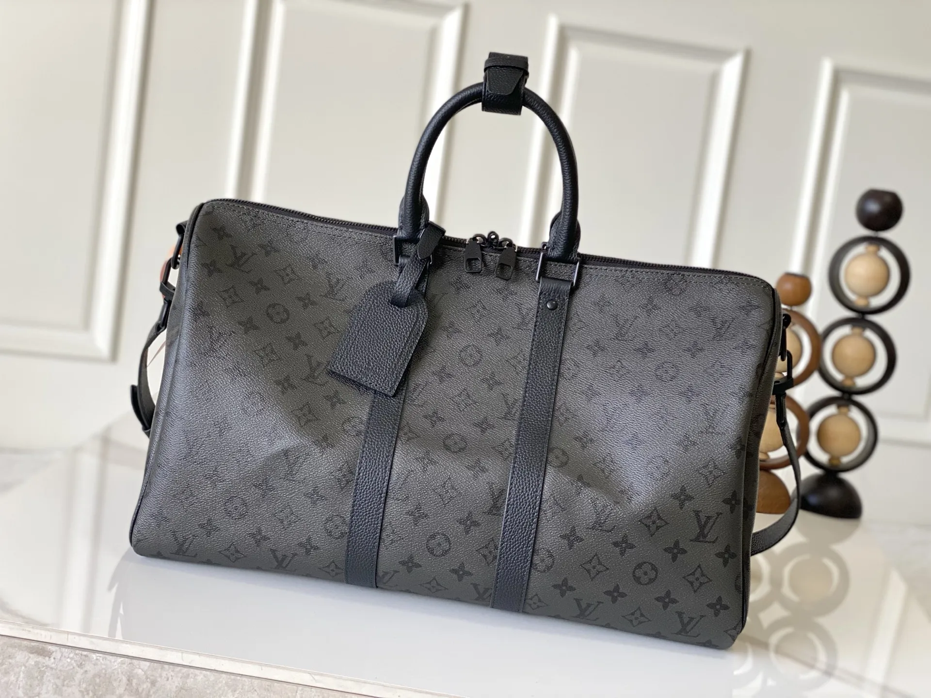 Louis Vuitton M28403 Black Gray Keepall Bandouliere 45 Travel Bag - Detail view 1