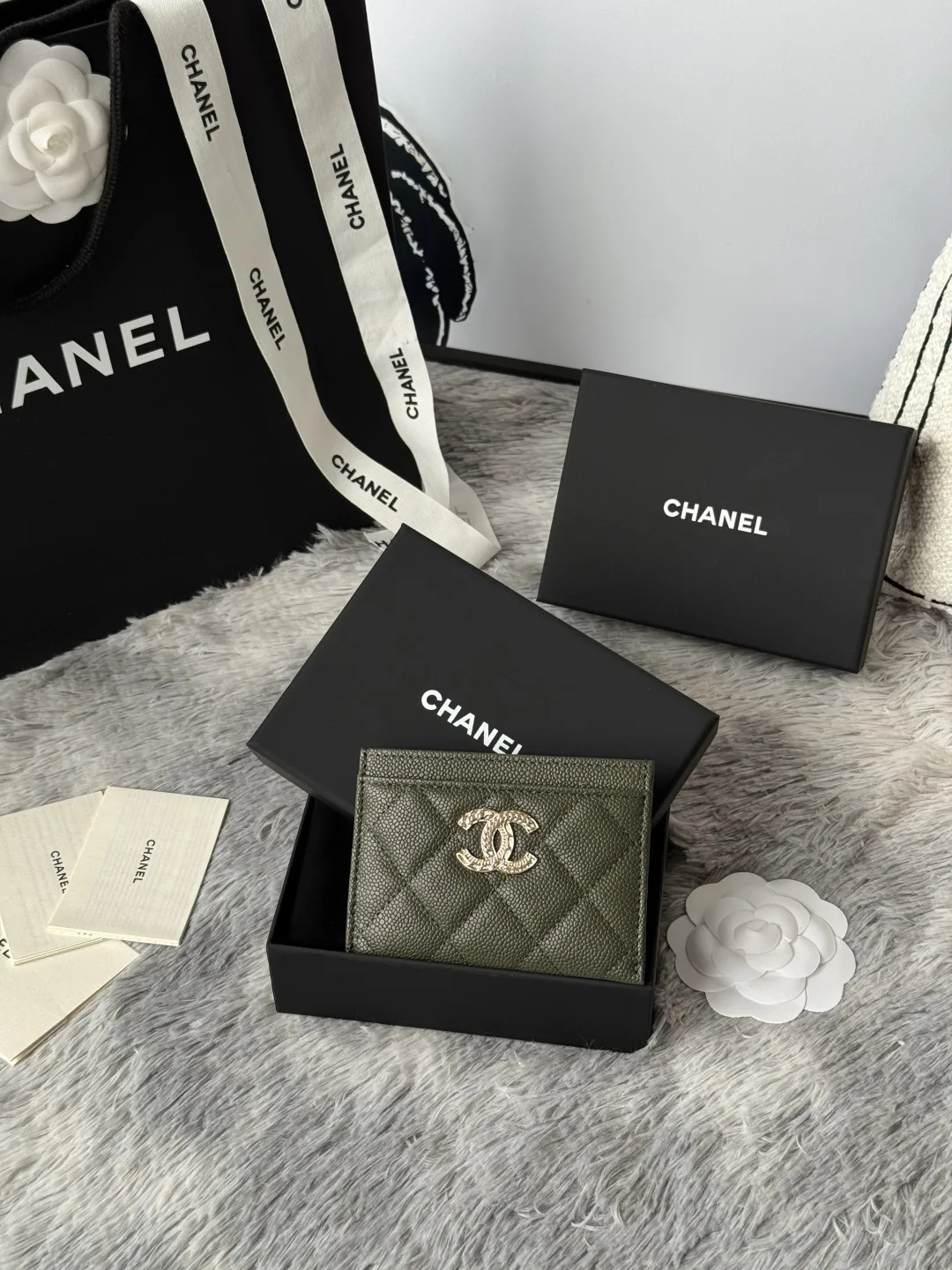 Chanel AP3048 22k embossed logo large double C card holder