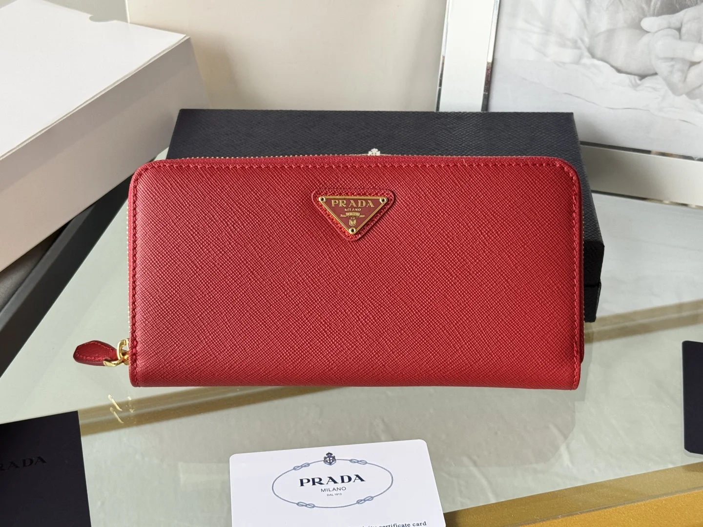 Prada 1ML506 Cross Grain Cowhide Zipper Wallet - Detail view 2