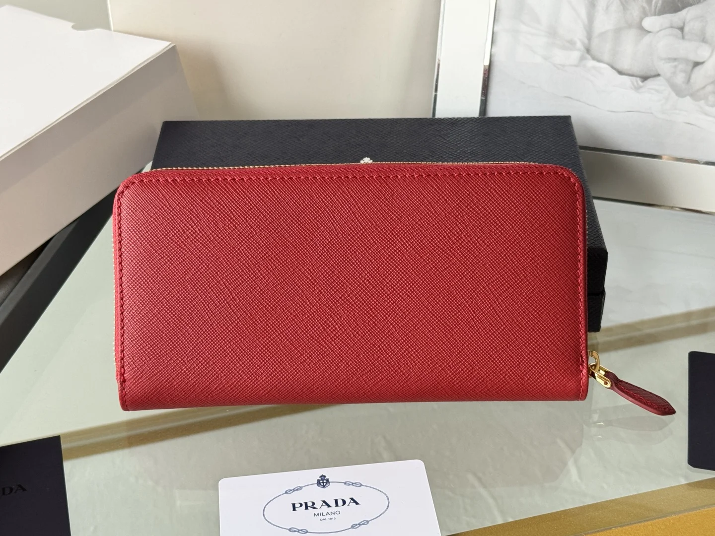 Prada 1ML506 Cross Grain Cowhide Zipper Wallet - Detail view 3