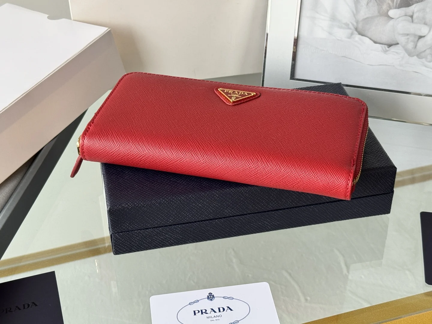 Prada 1ML506 Cross Grain Cowhide Zipper Wallet - Detail view 5