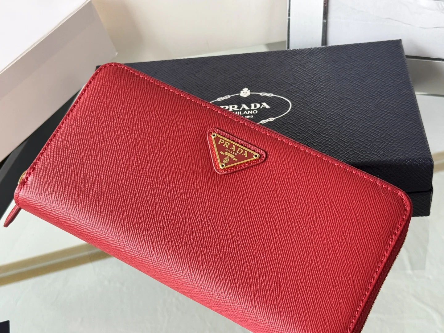 Prada 1ML506 Cross Grain Cowhide Zipper Wallet - Detail view 6