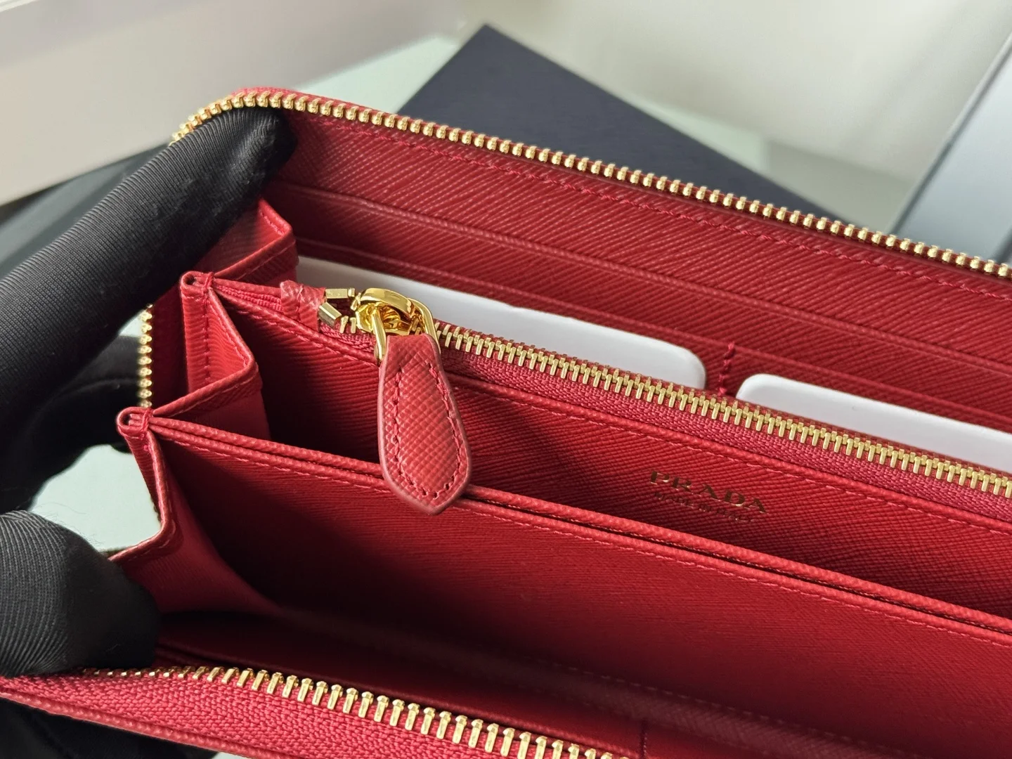 Prada 1ML506 Cross Grain Cowhide Zipper Wallet - Detail view 9