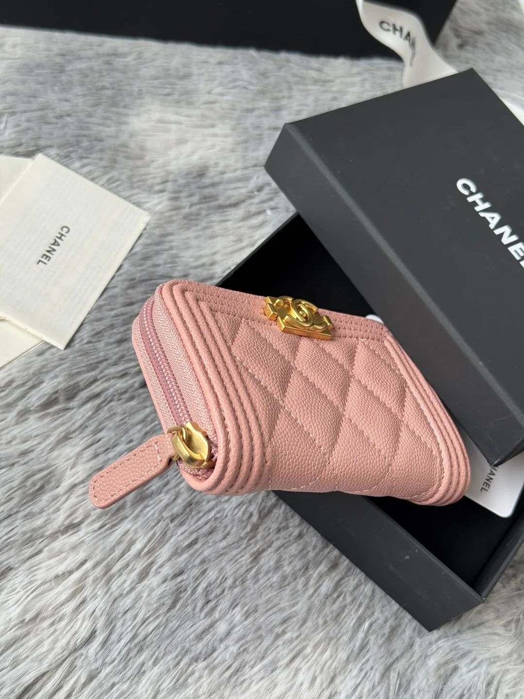 Chanel A80602 BOY Diamond Quilted Coin Purse - Detail view 5