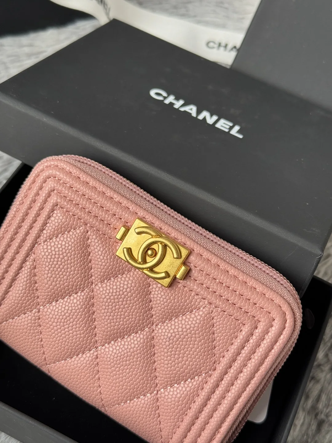 Chanel A80602 BOY Diamond Quilted Coin Purse - Detail view 6