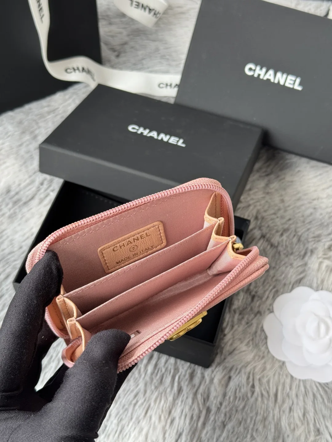 Chanel A80602 BOY Diamond Quilted Coin Purse - Detail view 7