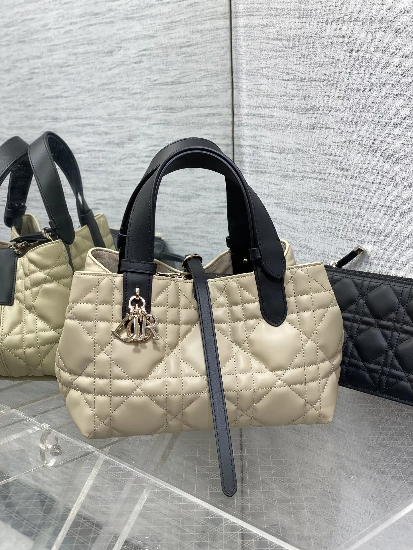Dior Small Toujours Handbag in Light Apricot and Black for Women - Detail view 1