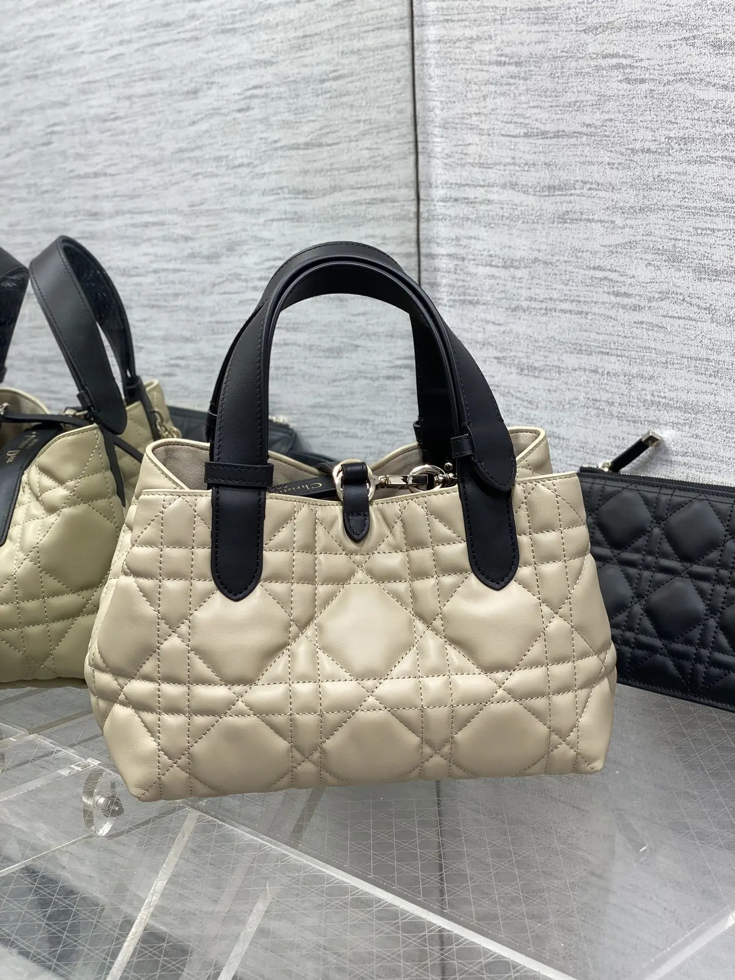 Dior Small Toujours Handbag in Light Apricot and Black for Women - Detail view 3