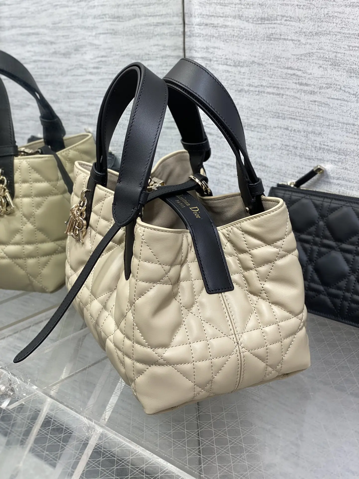 Dior Small Toujours Handbag in Light Apricot and Black for Women - Detail view 6