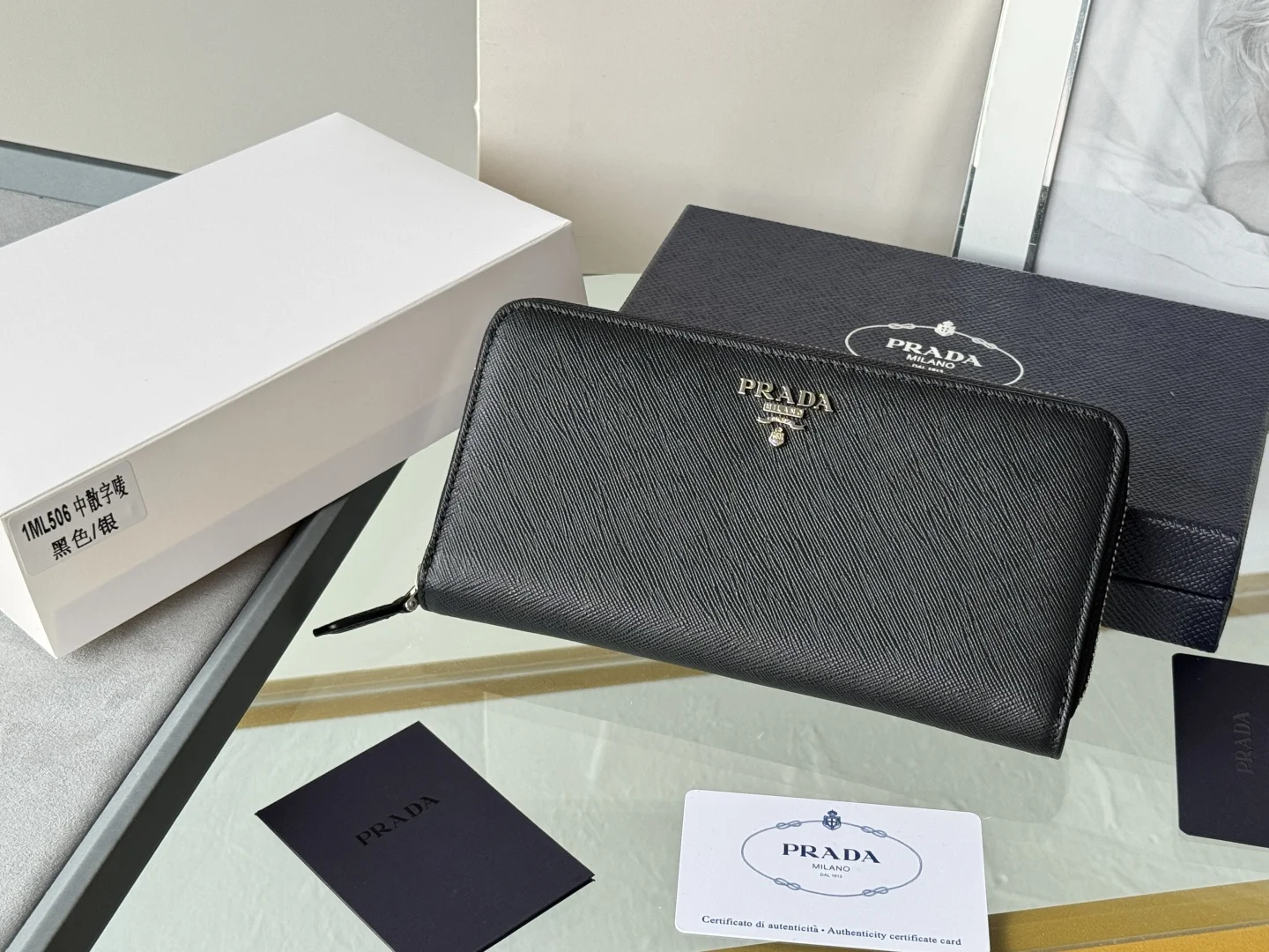 Prada 1ML506 Saffiano Leather Zip-Around Wallet - Detail view 1