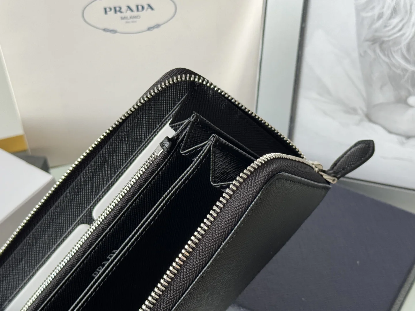 Prada 1ML506 Saffiano Leather Zip-Around Wallet - Detail view 10