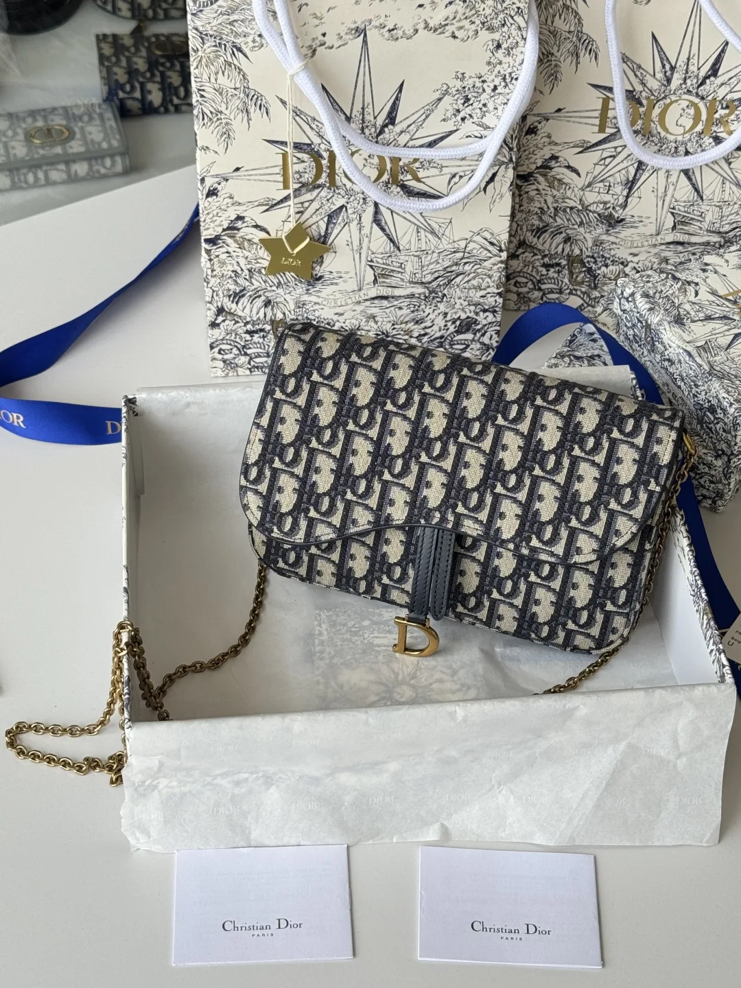 Dior S5907CTZQ_M928 Denim Dior Oblique Jacquard Saddle Chain Bag - Detail view 2