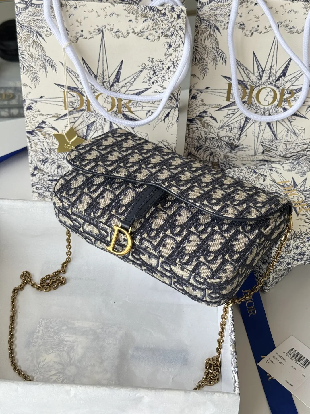 Dior S5907CTZQ_M928 Denim Dior Oblique Jacquard Saddle Chain Bag - Detail view 5