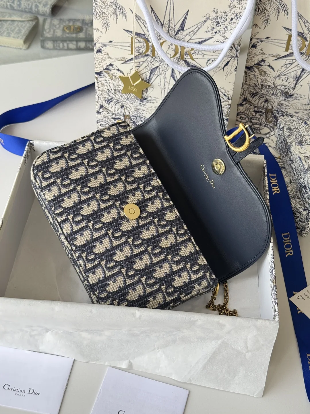 Dior S5907CTZQ_M928 Denim Dior Oblique Jacquard Saddle Chain Bag - Detail view 9