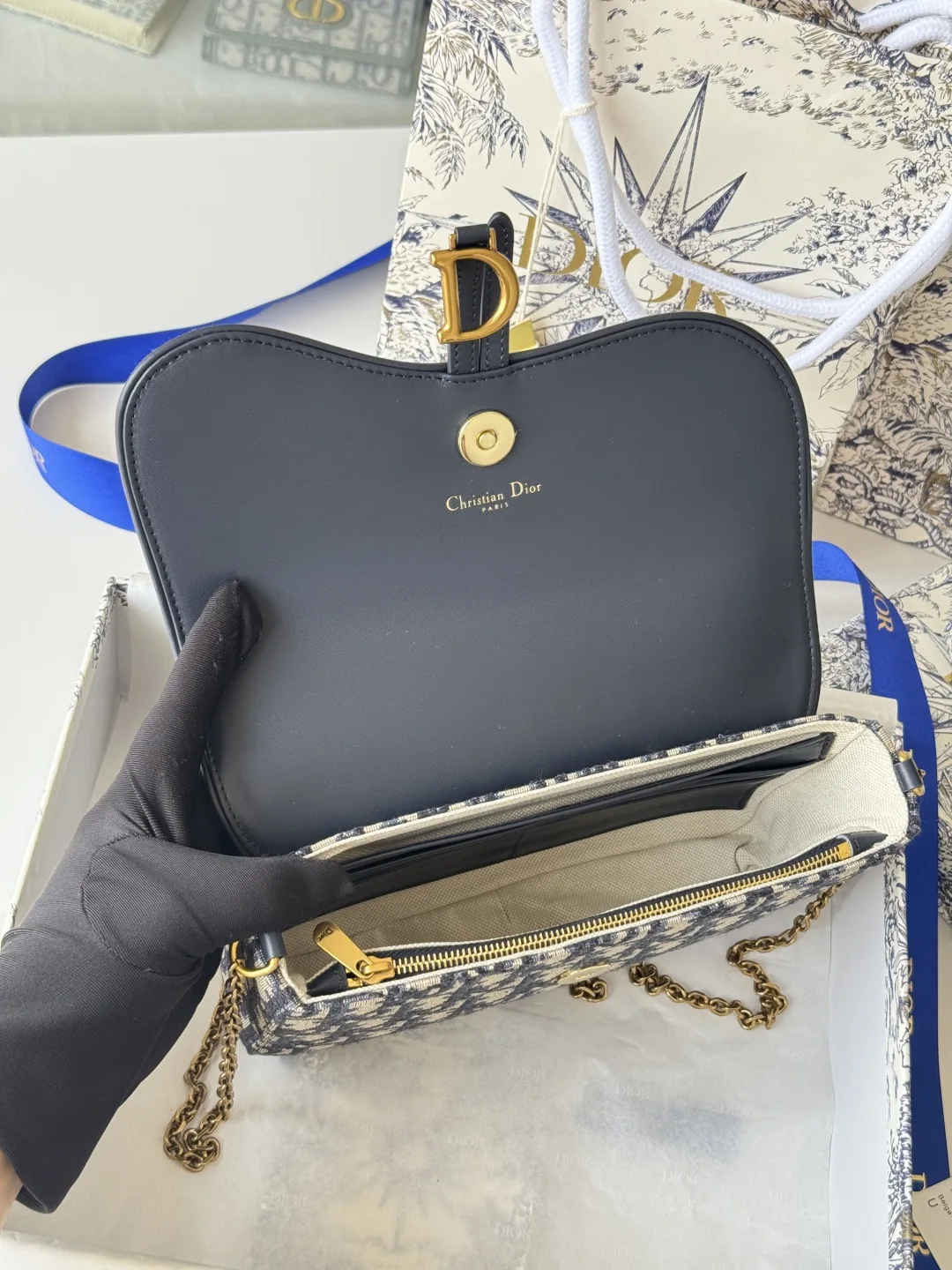 Dior S5907CTZQ_M928 Denim Dior Oblique Jacquard Saddle Chain Bag - Detail view 11