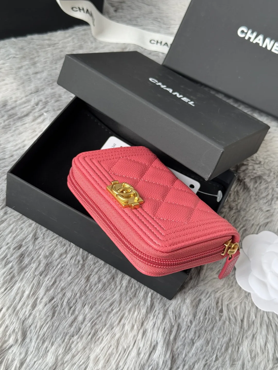 Chanel A80602 BOY Diamond Quilted Coin Purse - Detail view 4