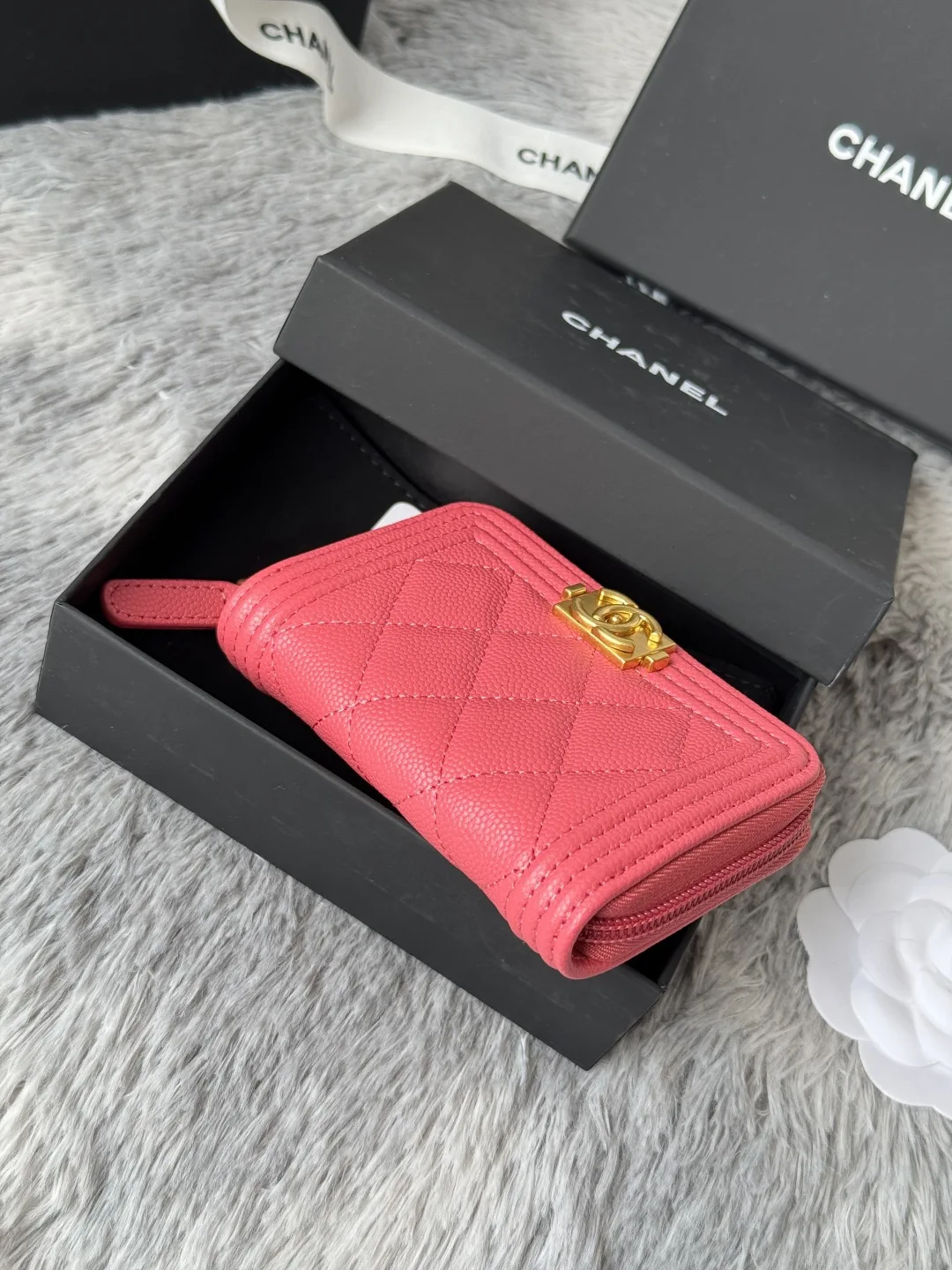 Chanel A80602 BOY Diamond Quilted Coin Purse - Detail view 6